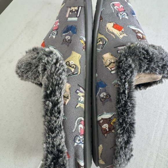 Skechers Bobs Womens 8 Slippers Gray Cozy Cat Nook Bookworm Memory Foam Novelty - Picture 14 of 16